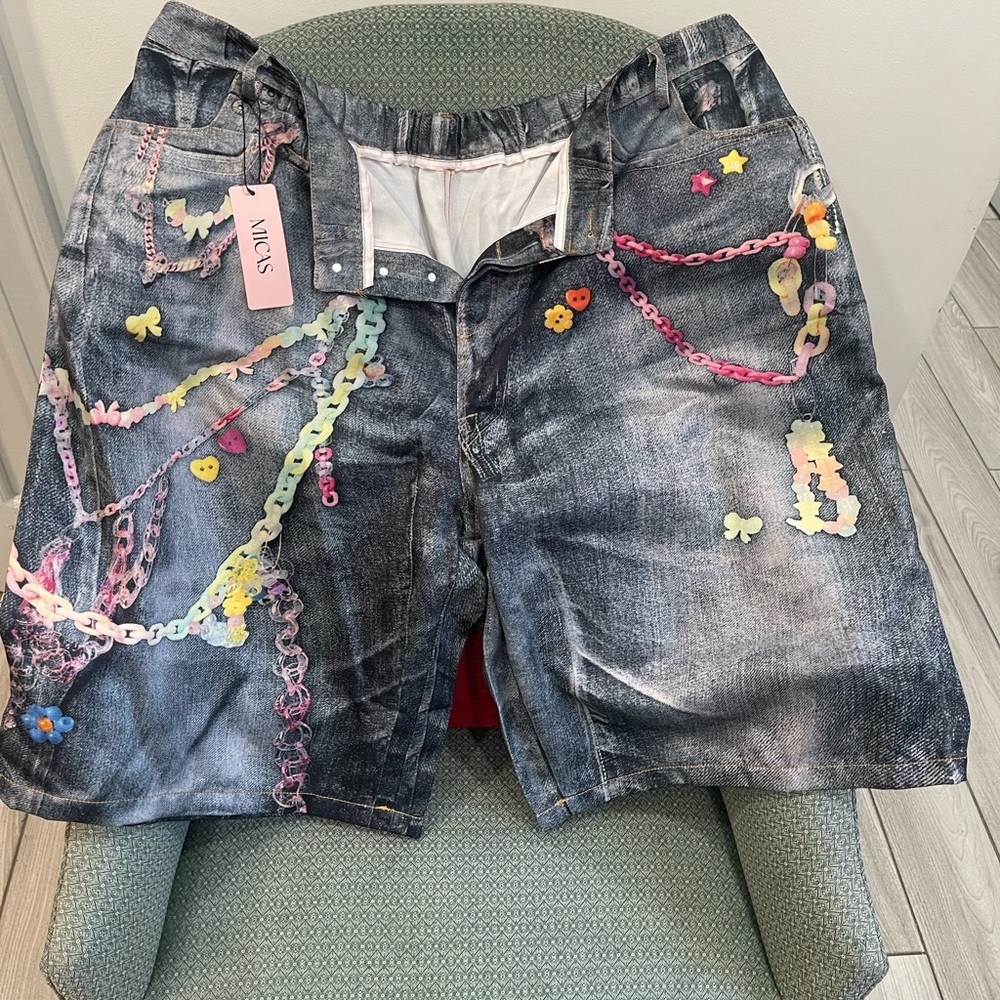 MICS Women's Embellished Gray Denim Shorts